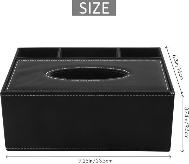 Multifunktionaler Schreibtischorganizer aus PU-Leder mit Taschentuchbox und Fernbedienungshalter in Schwarz, B/T/H: 23,5 x 16,0 x 9,5 cm - Bild 1