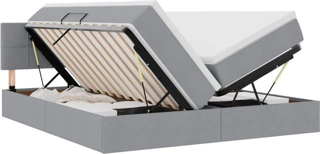 vidaXL Bett mit LED-Lichtleisten und Lift-up-Base in Hellgrau, B/T: 200 x 200 cm - Bild 1