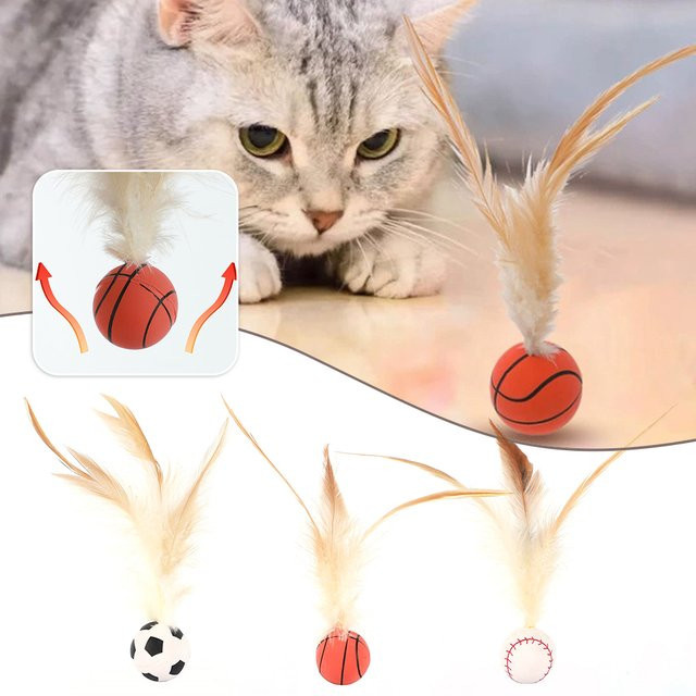 Aihogard Interaktive Katze Hüpfbälle mit Federn, 3-teiliges Set - Bild 1