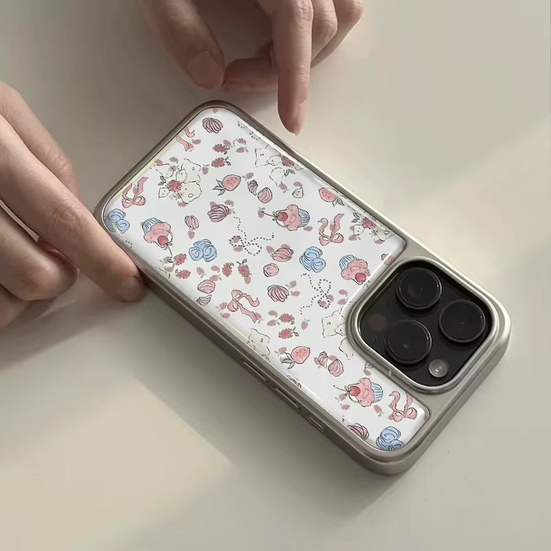 FLOWERS&CAKES Hydrogel-Rückplatte mit silbernem Rand, stoßfeste Handyhülle für iPhone 17, 16, 15 und 14 Pro Max, Multicolor - Bild 2