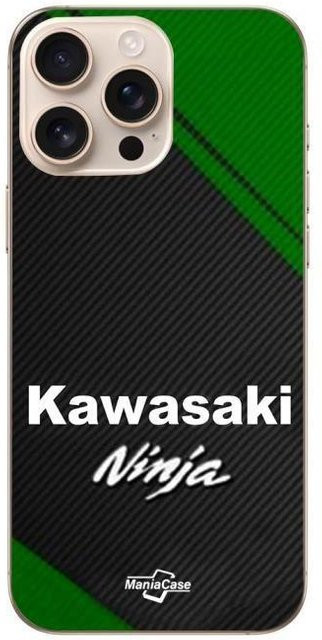 Maniacase iPhone 16 Pro Max Schutzhülle mit Kawasaki Ninja Logo in Schwarz - Bild 1