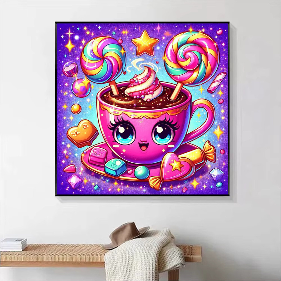 YUTTEE Diamant-Mosaik Set mit Cartoon-Tasse und bunten Süßigkeiten-Motiven in Multicolour - Bild 2