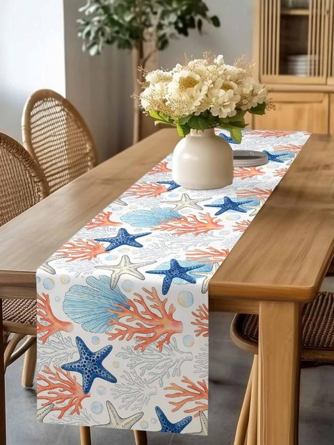 JMG Household Supplies Tischläufer aus Leinen mit Meeresmotiven in Weiß, B/L: 33 x 150 cm - Bild 1