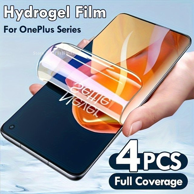 4er Pack TPU-Hydrogel-Displayschutzfolien für OnePlus 13 12 11 R 10 9 8 7 Pro, transparent, kratzfest und kompatibel mit Fingerabdruck-Entriegelung - Bild 1