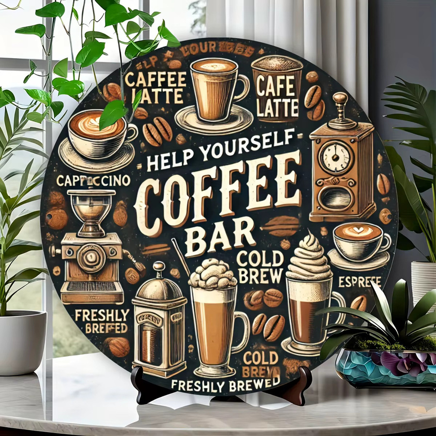 Potdemiel Vintage-Metallschild rund für Kaffeebar und Garten, dekorative Eisen-Wandkunst in Multicolour, Durchmesser: 20,3 cm - Bild 6