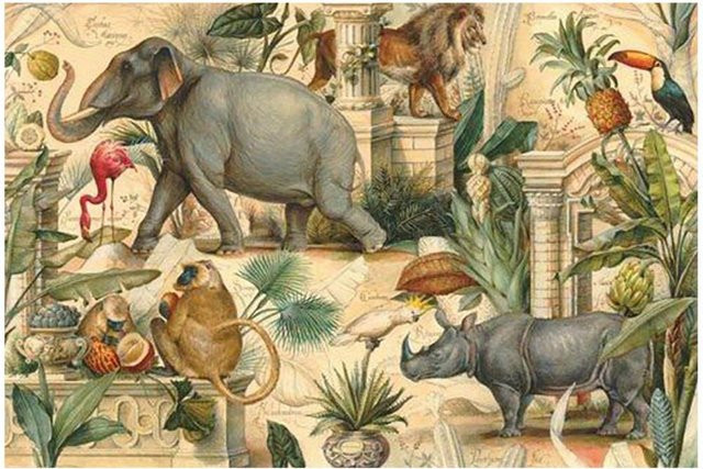 JF TableLinen Set mit 4 Tischsets aus Leinen mit exotischen Dschungel Safari Tier-Illustrationen im Vintage-Design, Mehrfarbig - Bild 1