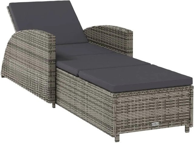 vidaXL Sonnenliege aus grauem PE-Rattan mit dunkelgrauer Auflage und Armlehnen - Bild 1