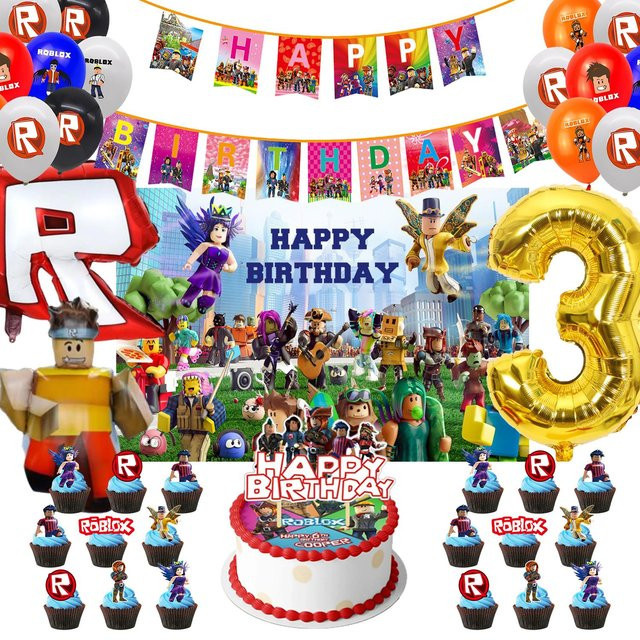 Roblox Geburtstag Dekoration Set mit Wimpelbanner, Luftballons und Kuchenaufsätzen in Mehrfarbig für Kinder und Babypartys - Bild 1