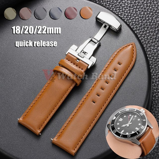 Uhrenarmband Leder, Edelstahl, Dornschließe, 18 mm, 20 mm, 22 mm, Unisex - Bild 1