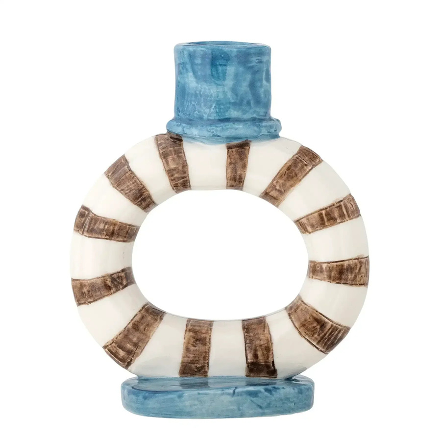 Bloomingville Kerzenhalter Tacana aus Steingut in Blau mit handbemaltem Muster, Höhe: 12 cm - Bild 1