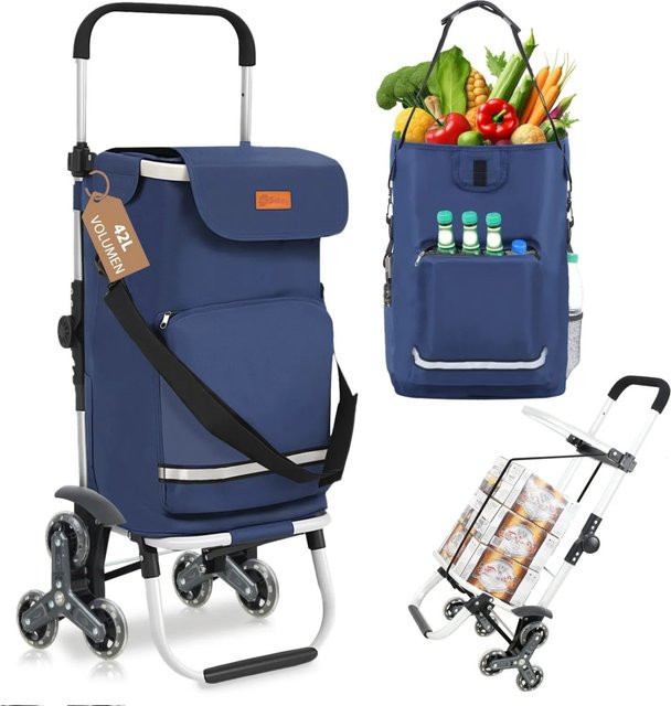 Sekey 3-in-1 Faltbarer Einkaufstrolley Treppensteiger mit Kühlfach und Spanngurt in Blau - Bild 1
