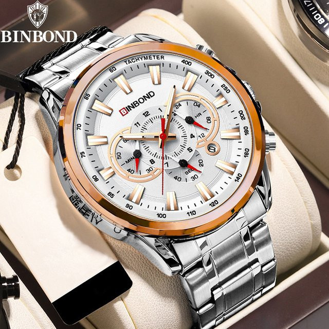 Binbond Armbanduhr Edelstahl, Bicolor, Quarz, Herren - Bild 1
