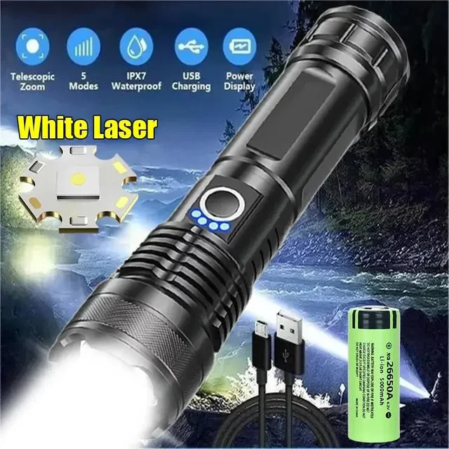 XIWANGFIRE LED Taschenlampe mit XHP50, wiederaufladbar via USB, wasserdicht, Schwarz - Bild 1