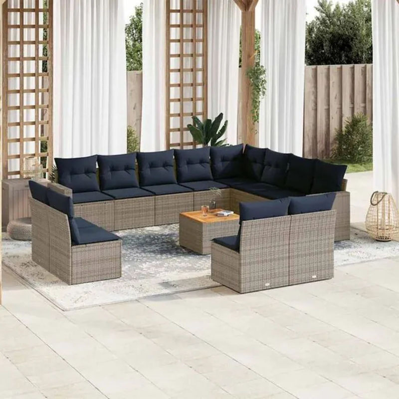 13-tlg. moderne Garten-Sofagarnitur aus Poly-Rattan mit Kissen in Grau von vidaxl - Bild 1