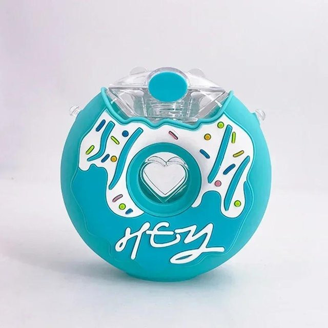 LChome Donut Trinktasse für Kinder mit Strohhalm, auslaufsichere Wasserflasche in Blau, 380 ml - Bild 1