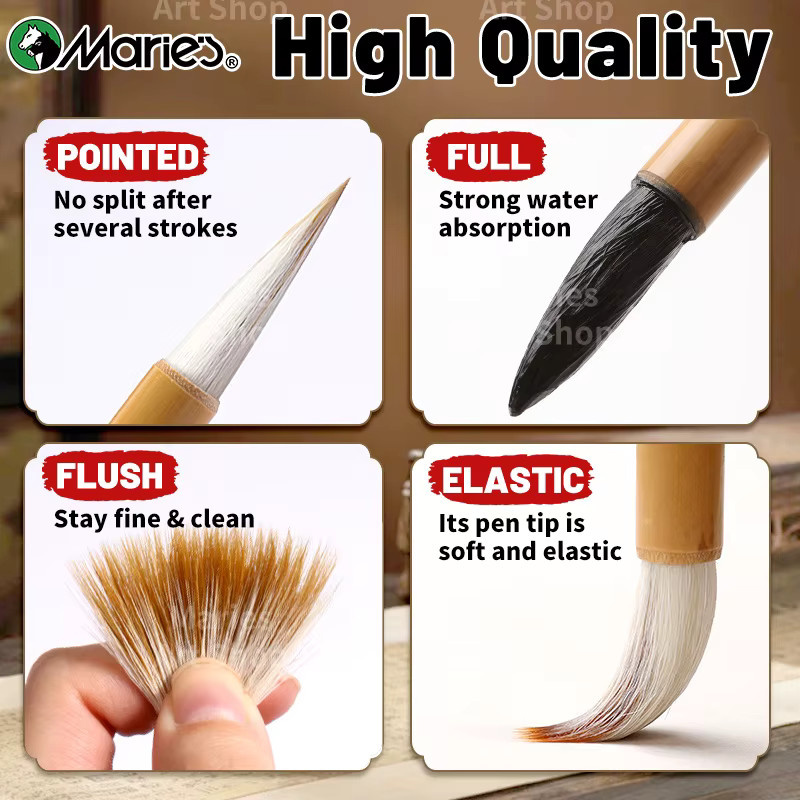 Marie's 3-teiliges Jianhao chinesisches Kalligraphie-Pinsel-Set aus Bambus für traditionelles Schreiben und Aquarell - Bild 2