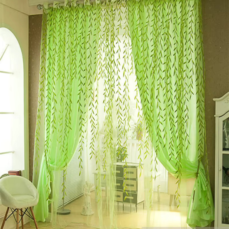 Elegante moderne Tüllvorhänge mit floralem Blättermuster für Wohnzimmer, Schlafzimmer und Küche, transparent, grün - Bild 1