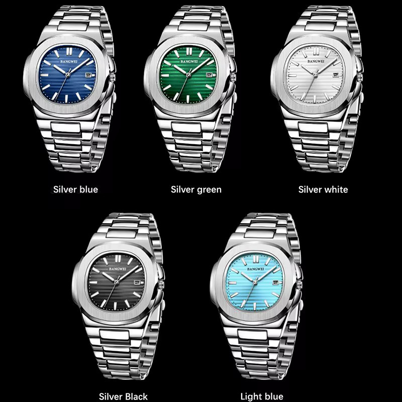 BANGWEI Sportchronograph, Quarz, Edelstahl, Blau, Roségold, Herren - Bild 5