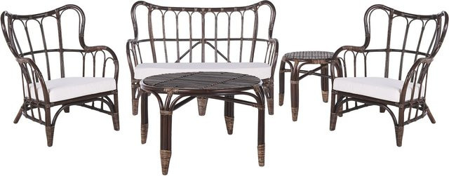 Beliani Sitzgruppe BRINDISI aus Polyrattan in Dunkelbraun mit beigefarbenen Polstern für den Garten, bestehend aus 2-Sitzer Sofa, Lounge-Sessel und Couchtisch, B/T/H: 68 x 119 x 78 cm - Bild 1
