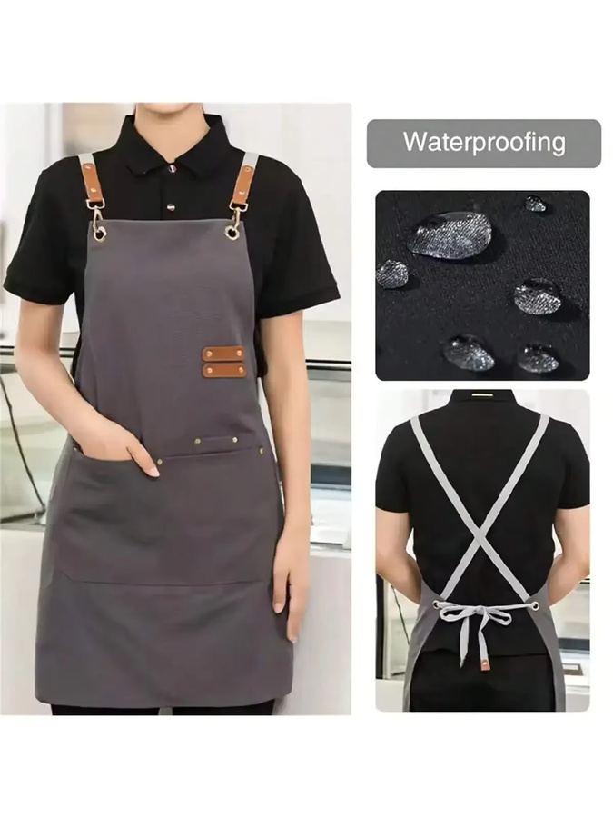 Wasserdichte Kochschürze aus Canvas mit überkreuztem Rücken und großen Taschen für Erwachsene - Bild 1