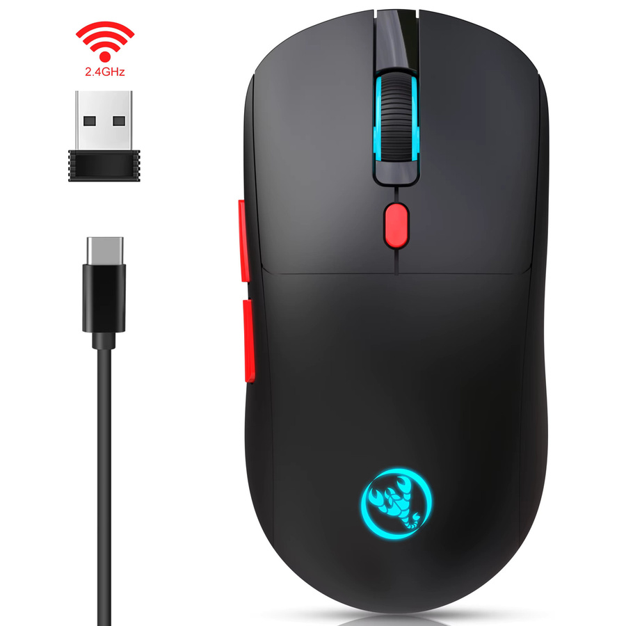 HXSJ Kabellose Gaming-Maus in Schwarz mit 3 Modi, optischem Sensor und USB Typ C, wiederaufladbar für PC und Mac - Bild 7