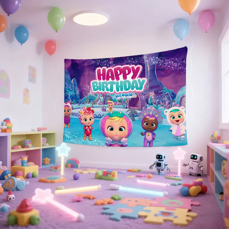 MINISO Cry Babies Wanddekoration für Kinderzimmer und Party als Hintergrund für Geburtstag oder Baby Shower, mehrfarbig, rechteckig - Bild 2