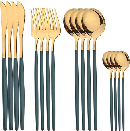 AJOYOUS 16-teiliges Besteckset aus Edelstahl in Gold, poliert, bestehend aus Messern, Gabeln, Löffeln und Teelöffeln