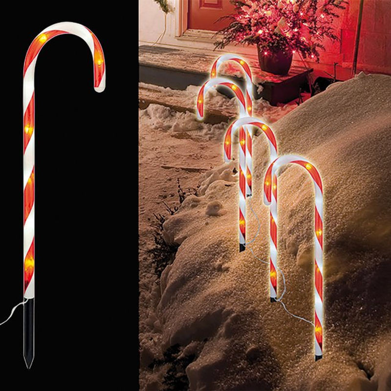 4er Set LED Gartenleuchtsäulen Zuckerstangen von MOJAWO in Weiß und Bunt, Warmweiß, IP44 Wegeleuchten aus Kunststoff - Bild 1