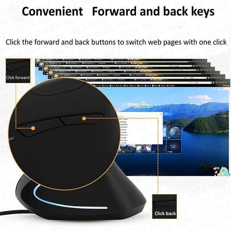 MZX Ergonomische vertikale kabellose Maus in Schwarz mit Bluetooth und USB für PC und Laptop - Bild 4