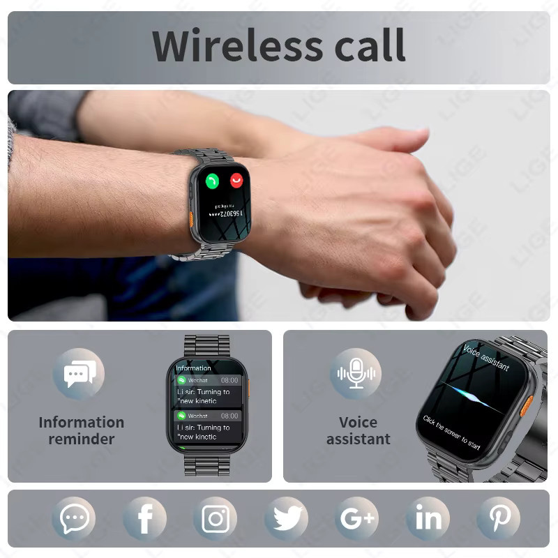 LIGE Smartwatch, Edelstahl, Schwarz, Herren, wasserdicht - Bild 2