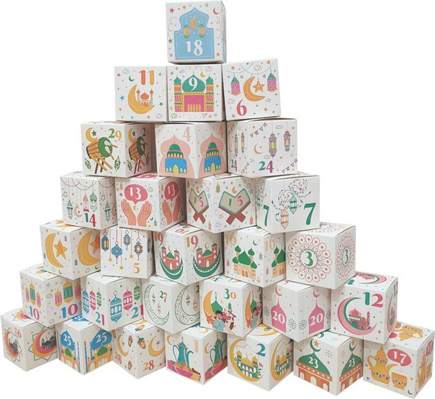 30 Stück Eid Mubarak Candy Boxen aus Papier, mehrfarbige quadratische Geschenkkartons mit orientalischem Floral-Design für Ramadan und Eid Al Adha - Bild 1