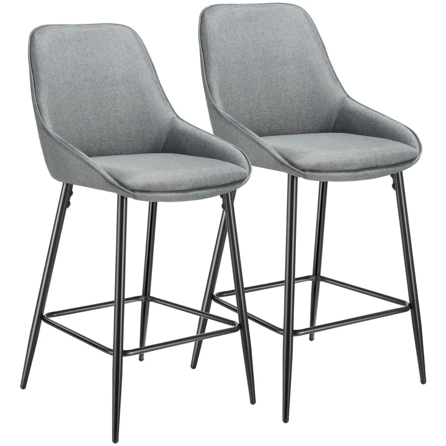 tectake Siera Thekenstuhl 2er Set, gepolstert mit Rückenlehne und Fußstütze, Webstoff Grau Schwarz, B/T/H: 49 x 54 x 100 cm - Bild 2
