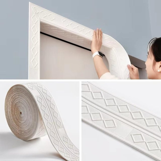 ZZjinhan Selbstklebende 3D Wandleisten Bordüre in Weiß, Wasserdichte Geometrische Deckenwand-Sticker aus PVC, 9,2 m - Bild 1