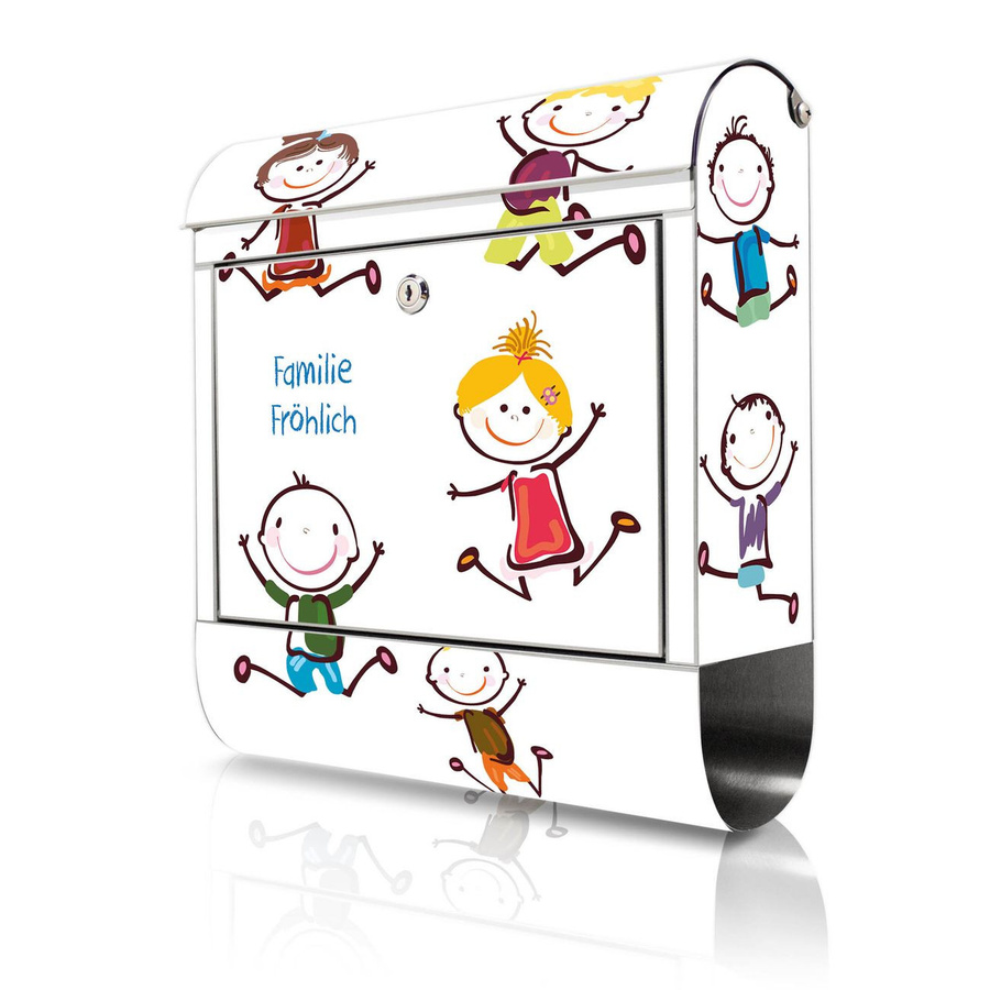 Banjado Briefkasten aus Edelstahl mit Zeitungsbox und Motiv Happy Kids, Farbe Multicolour, B/T/H: 38 x 12,5 x 43 cm - Bild 1