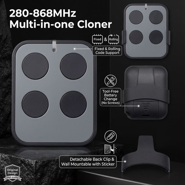 Scimagic-RC Multifunktions-Klon-Fernbedienung mit automatischer Frequenzerkennung für Garagentoröffner 280-868MHz in Grau - Bild 1
