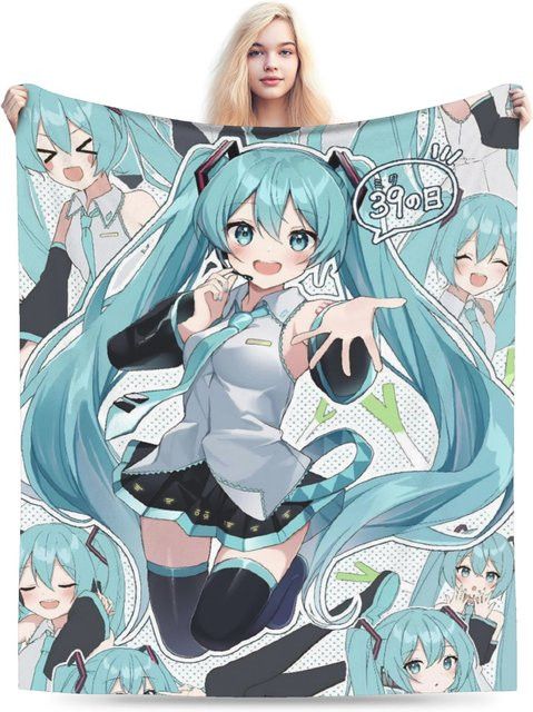 Potdemiel Hatsune Miku Anime Fleece Decke als warme Überwurfdecke und Tagesdecke - Bild 1
