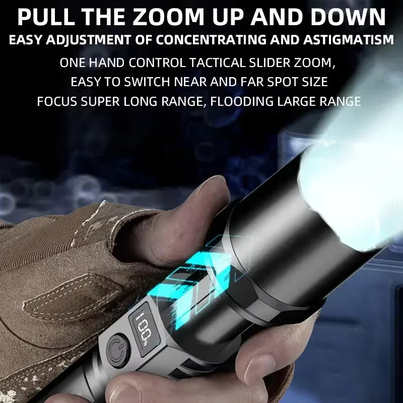 Heinast LED Taschenlampe in Schwarz, wiederaufladbare Handtaschenlampe mit Teleskop-Zoom und wasserdichter Metallkonstruktion für Camping und Outdoor-Notfälle - Bild 4