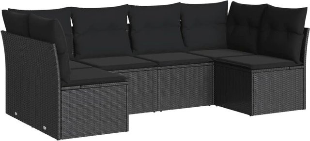 vidaXL 6-tlg Garten-Sofagarnitur in L-Form aus schwarzem PE-Rattan mit Sitzkissen und Stauraum - Bild 1