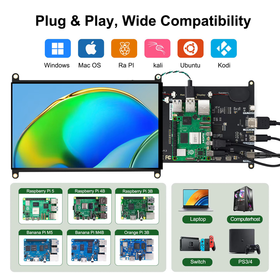 UNEW Tragbarer 8 Zoll Monitor mit Touchscreen-Display und 1920x1200 Auflösung in Schwarz für Raspberry Pi 5 - Bild 3