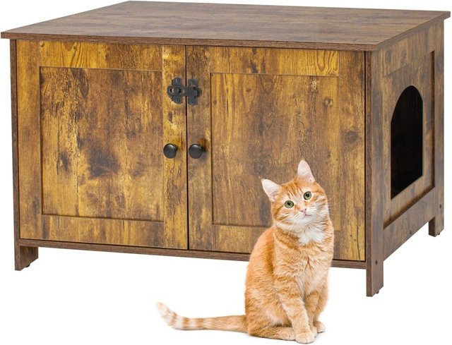 Relaxdays Katzenschrank aus MDF und Metall im Vintage-Design, Farbe Braun, B: 46 cm, H: 78,5 cm, T: 44,5 cm, abschließbar - Bild 1
