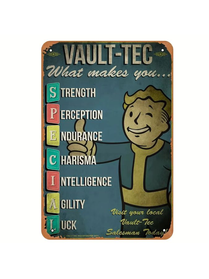 Vault-Tec Vintage-Metallschild aus Eisen als rechteckiges Wandschild für deine Männerhöhle, B/H: 20 x 20 cm - Bild 2