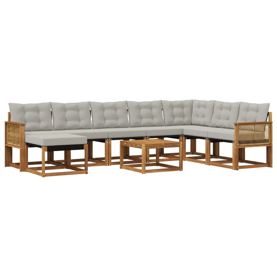 vidaXL Outdoor-Sofagarnitur aus massivem Akazienholz mit Textilene und Kissen in Natur und Hellgrau - Bild 2