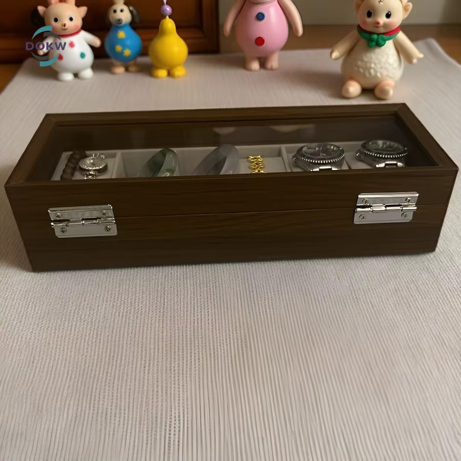 DOKW Uhren-Aufbewahrungsbox aus Holz mit transparenter Glasvitrine in Braun - Bild 2
