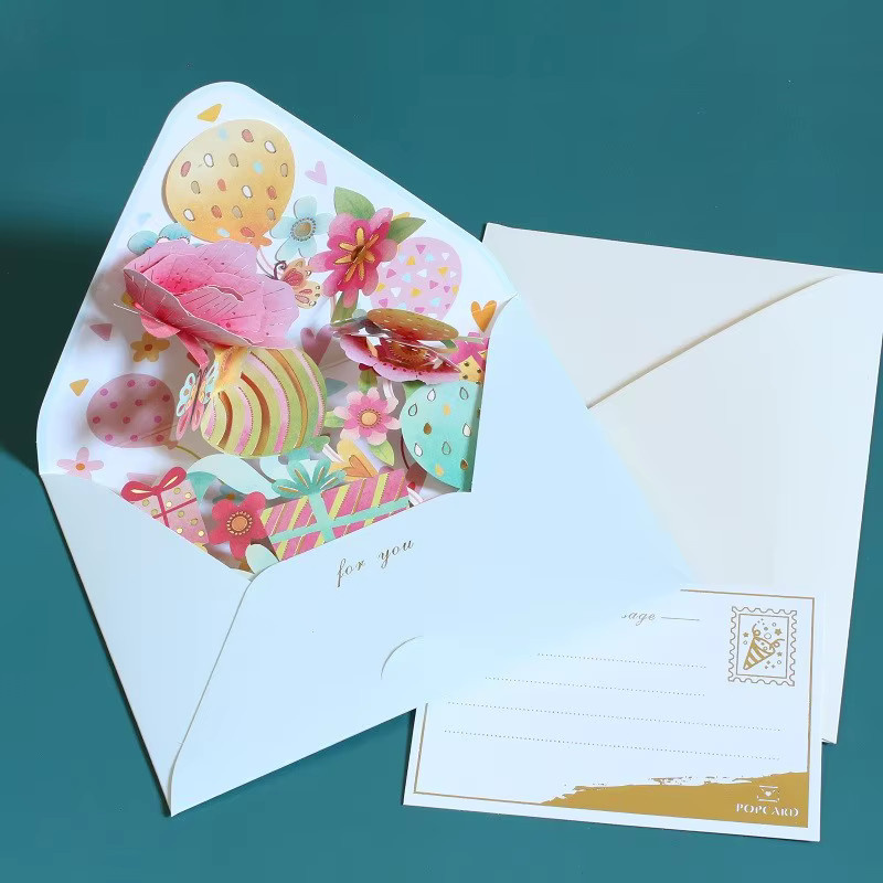 Kreatives 3D Pop-up Grußkarten Set mit Blumenmotiv in Multicolour für Geburtstag, Weihnachten und Hochzeit - Bild 1