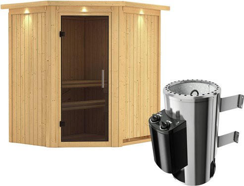 Karibu Sauna Tuckum aus Fichtenholz mit 3.6 kW Saunaofen und integrierter Steuerung für 3 Personen, beige, B: 202.0 cm, T: 184.0 cm, H: 165.0 cm - Bild 1