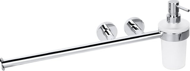 Brillantbad BOMEGA Küchenrollenhalter mit Seifenspender aus Messing in Chrom poliert, Farbe: Silber, B/T/H: 45,5 x 18,0 x 11,5 cm, Fassungsvermögen: 230 ml - Bild 1