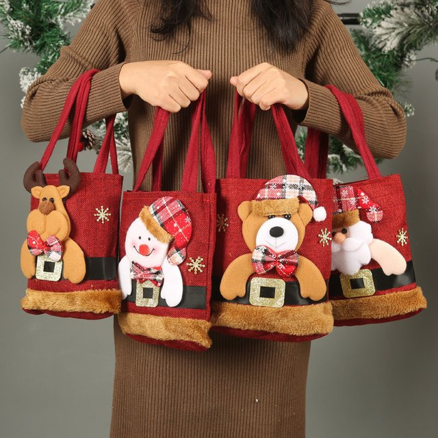 Rote Weihnachtsgeschenktüte aus Leinen für Kinder zur Aufbewahrung von Süßigkeiten - Bild 1