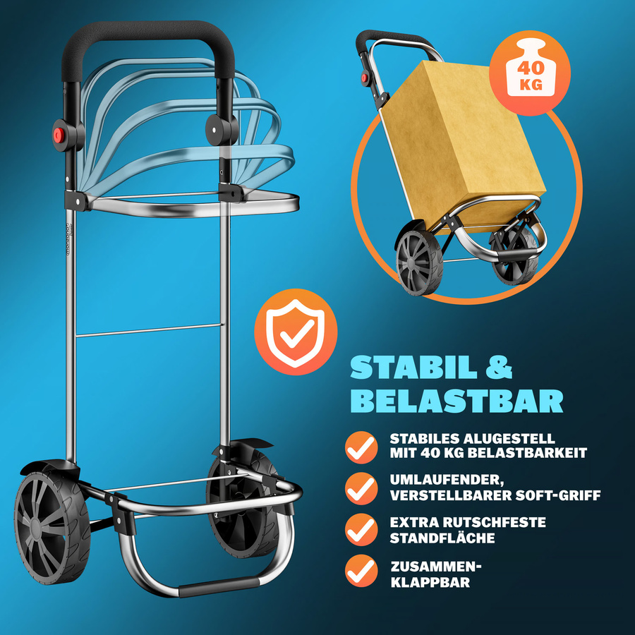 Einkaufstrolley monzana in Schwarz aus Aluminium mit 56l Fassungsvermögen, B/T/H: 31 x 24 x 54 cm - Bild 2