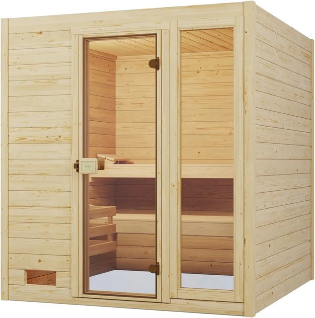WEKA Massivholzsauna Valida 3 aus Fichtenholz mit Glastür in Beige, B/T/H: 189 x 189 x 203,5 cm - Bild 1