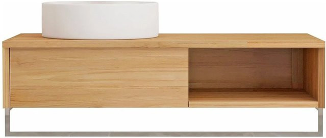 Vente-unique Einzelwaschtisch Kupang aus Teakholz in Naturfarben Hell, Breite: 105 cm - Bild 1